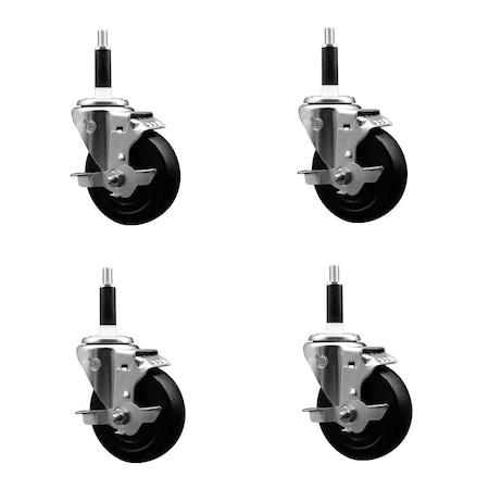 Service Caster 4'' SS Hard Rubber Swivel 7/8'' Expanding Stem Caster Set with Brake, 4PK SCC-SSEX20S414-HRS-TLB-78-4